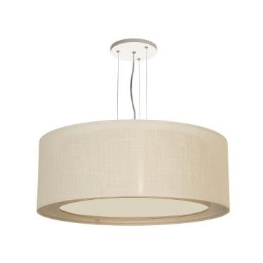 Imagem de Luminária de Teto Pendente Cúpula Dupla Linho Pérola 40x16 - Tom Luz I