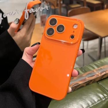 Imagem de Capa de luxo com vidro temperado espelhado e janela grande para iPhone 17, 16, 15, 14, 13, 12, 11 Pro Max, proteção de lente, capa resistente a impactos (para iPhone 13/Laranja)