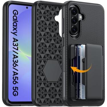 Imagem de BSNRM Capa para celular Galaxy A37+A36+A56 5G com suporte para cartão, textura antiderrapante, proteção contra quedas de grau militar, capa para Samsung A37 5g, teste de queda de 4,3 m, TPU + PC capa