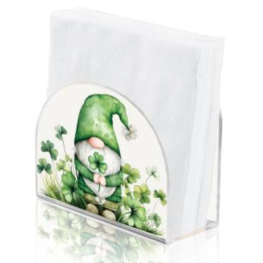Imagem de SUPERDANT Porta-guardanapos de duende e trevo para mesa Dia de São Patrício Dispensador de Serviette de acrílico Organizador de guardanapos de coquetel de mesa Suporte de toalha de papel de seda verde