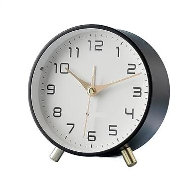 Imagem de Despertador para quarto, despertador nórdico de luxo, analógico de cabeceira, silencioso, pequeno relógio de mesa com algarismos arábicos, relógio de mesa redonda operado por bateria para sala de