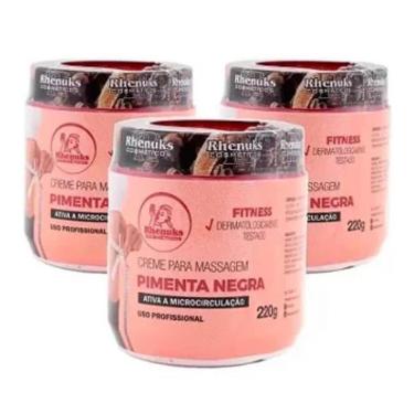 Imagem de Kit 3 Creme Redutor Corporal Abdominal para Reduzir Celulite Estrias Gordura Pimenta Negra 200g-Unissex