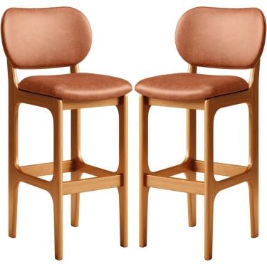 Imagem de Kit 02 Banquetas Alta Para Cozinha Madeira Fixa Betta L02 Imbuia Couríssimo Camel - Lyam Decor