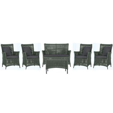 Imagem de Jogo Sofá 4 Poltronas E Mesa Igapó Preta E11 Trama Original Verde