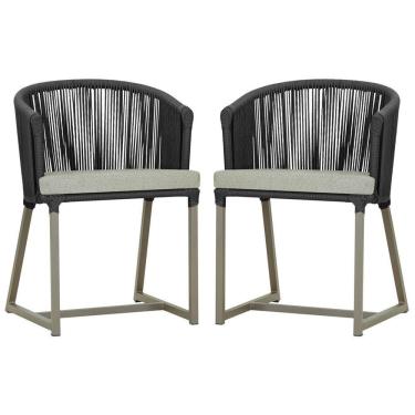 Imagem de 2 Cadeiras De Jantar Noronha Fendi Corda Náutica E3 Trama Preto