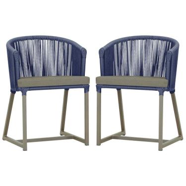 Imagem de 2 Cadeiras De Jantar Noronha Fendi Corda Náutica E8 Trama Azul