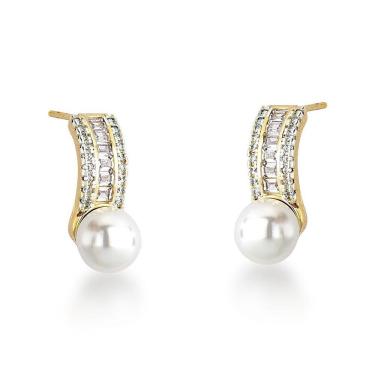 Imagem de Brinco Zircônias E Pérola Sintética Banhado A Ouro 18k