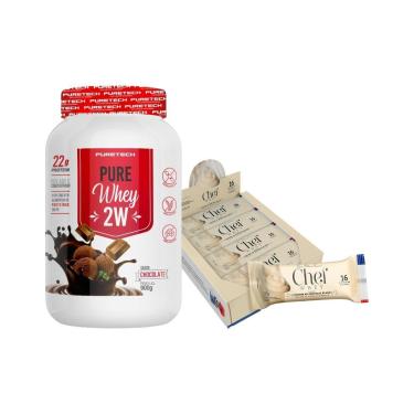 Imagem de Kit Whey Protein Pure 900g Puretech + Barra de Proteína Premium Display 12un Chef Whey-Unissex