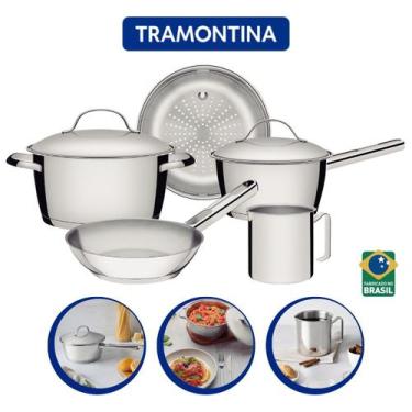 Imagem de Jogo panelas tramontina allegra  5 peças resistente aço inox, Inox, 5