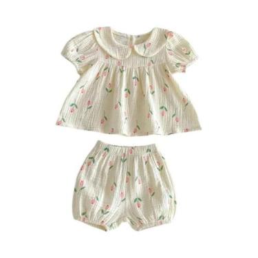 Imagem de Conjunto De Roupas De Verão Para Meninas Com Body Tulipa E Faixa De Ca