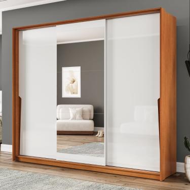 Imagem de Guarda Roupa Casal com Espelho 3 Portas de Correr Porto Politorno - Freijó/Branco