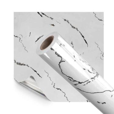 Imagem de Papel de Parede Adesivo Vinilico Premium Mármore Branco Jazz Prata 500