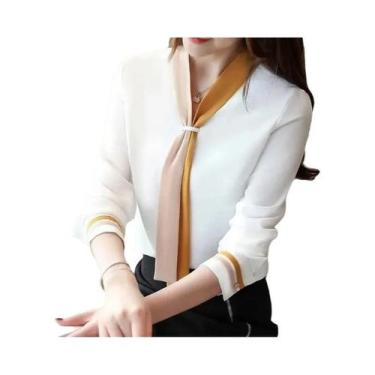 Imagem de Blusa Feminina Vintage De Chiffon Manga Longa Outono Casual Para Escri