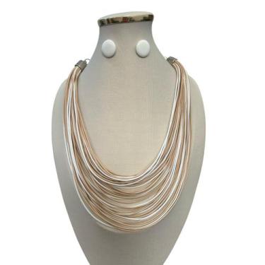 Imagem de Colar Feminino Degrade Fio Encerado Colorido kit com brincos - MLBpel,