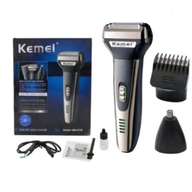 Imagem de Máquina de Barbear aparador de Pelo Elétrico 3 em 1 Kemei KM-6558
