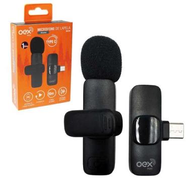 Imagem de Microfone De Lapela Sem Fio Tipo C Usb C Preto Oex Android - Oex'