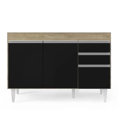 Imagem de Balcão Gabinete 120cm 3 Portas 2 Gavetas Michigan Castanho/preto - Lumil