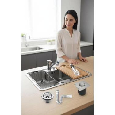 Imagem de Cuba Cozinha Inox Escovado Sobrepor/Embutir Completa 68x48 - Congratul