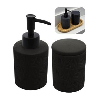 Imagem de Jogo De Banheiro Kit 2 Peças Pote Organizador E Porta Sabonete Cerâmic