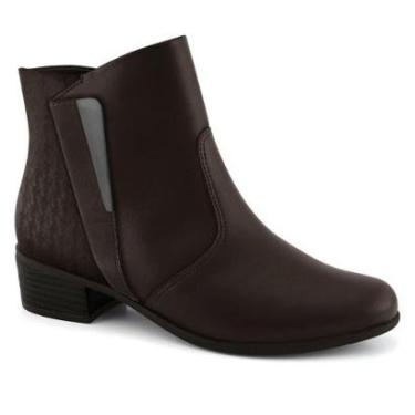 Imagem de Bota Feminina Salto Baixo Napa Marrom Metal Comfortflex 2386302-0010-Feminino