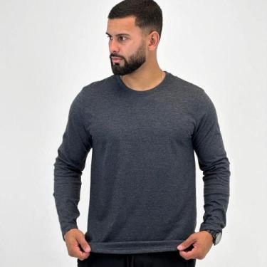 Imagem de Camiseta Hering Básica Manga Longa Masculina, XXG, Chumbo