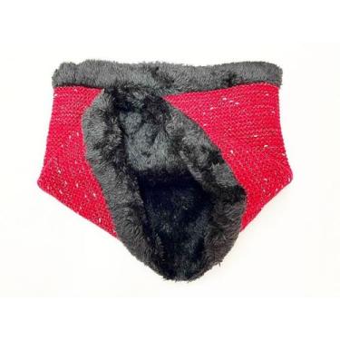 Imagem de Cachecol Vermelho e Preto Gola Pequena Feminino Com Detalhes - Pom Pom