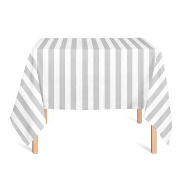 Imagem de Toalha de Mesa Quadrada em Tecido Jacquard Estampado Listrado Cinza, 1