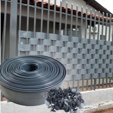 Imagem de Fita Divisor Cinza 50m X 10Cm Fita Fechamento + 50 Grampos - UNI ECOMM
