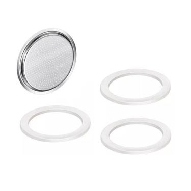 Imagem de Kit C/ 3 Anéis de Borracha E Filtro Para Cafeteira Italiana 6 Xícaras 
