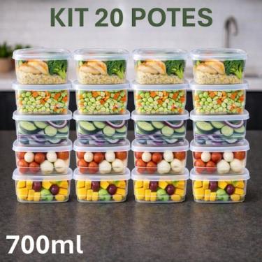 Imagem de Kit 30 Potes Marmita Retangular 700ml Fit 3UD Transparente BPA Free Mi