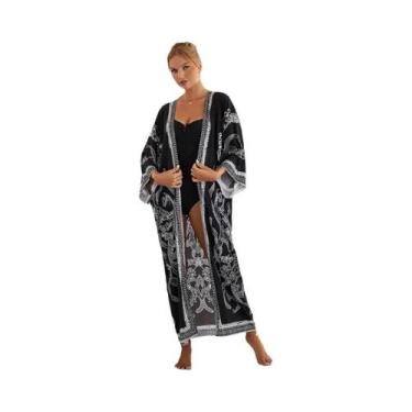 Imagem de Kimono Colorido Para Mulheres, Saída De Praia, Robe Longo Para Piscina