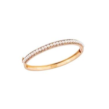 Imagem de Bracelete com Pérolas e Cravação Colorida Banhado a Ouro - 6 mm - VIDI