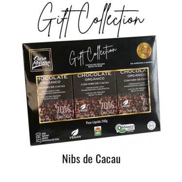 Imagem de Gift Collection de Chocolate Orgânico com Nibs 70% Cacau com 3 Barras de 80g Ouro Moreno