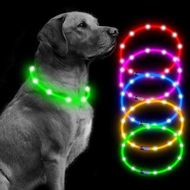 Imagem de Coleira recarregável para cães BSEEN LED, colarinhos de segurança para animais de estimação brilhantes e resistentes à água, corte de iluminação para redimensionar para caber 27,9