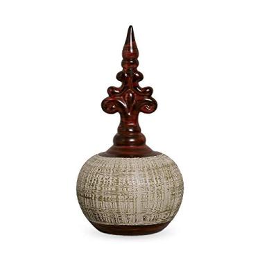 Imagem de Pote Bojudo G Decoração Em Cerâmica Marrom E Palha Ganash