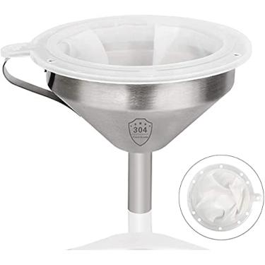Imagem de Funil de aço inoxidável, funil de cozinha de aço inoxidável 304 de 13 cm com filtro de malha para transferir líquidos, óleo, fazer geleia (malha 200)