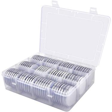 Imagem de 84 peças cápsulas de moeda de 46 mm, com gaxeta de espuma e caixa organizadora de armazenamento de plástico, capa coletora porta-moedas para coleção de moedas, suprimentos 6 tamanhos (20/25/27/30/38/46 mm) - transparente