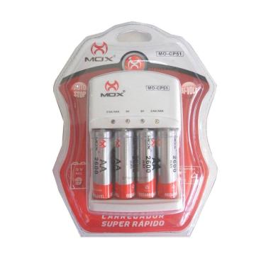 Imagem de Carregador Com 4 Pilhas Mox Aa 2600Mah Bivolt Cp51