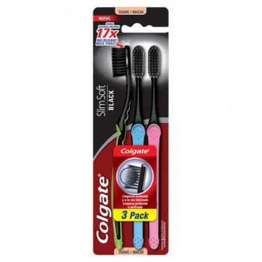 Imagem de Escova Dental Colgate Slim Soft Black Macia Cores Sortidas 3 Unidades