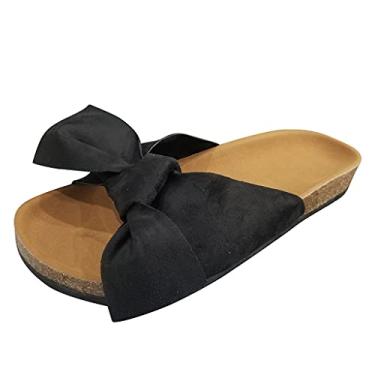 Imagem de Sandálias femininas Gibobby com salto plataforma romano confortáveis sandálias de fundo plano sem cadarço com clipe no dedo do pé sandálias de verão com tiras em T, Z06 - Preto, 8