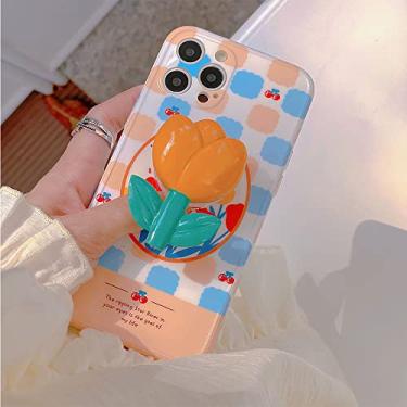 Imagem de Capa de telefone para iphone 13 11 12 Pro Max X XR XS Soft IMD capa à prova de choque, A, para iPhone 13, treliça geométrica flor tulipa flor cereja