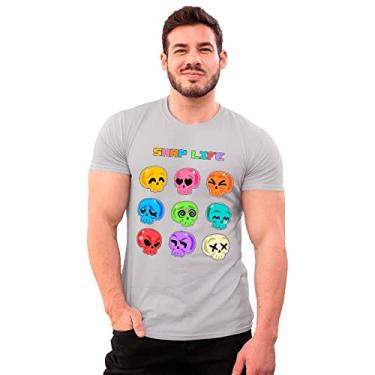 Imagem de Camiseta Algodão Caveiras Carton Coloridas Shap Life T-Shirt Cor:Cinza;Tamanho:M