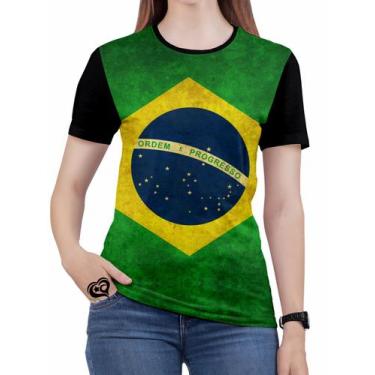 Imagem de Camiseta Brasil Feminina Bandeira America Blusa - Alemark