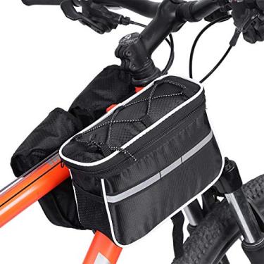 Imagem de CHICIRIS Bolsa de guidão, bolsa de tubo frontal para bicicleta à prova d'água, bolsa de guidão para bicicleta (preta)