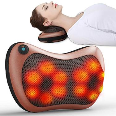 Imagem de Almofada de massagem eletrônica aquecimento eletrônico, almofada de massagem amassar costas pescoço pescoço ombro, almofada de massagem amassada profunda adequada para casa e escritório