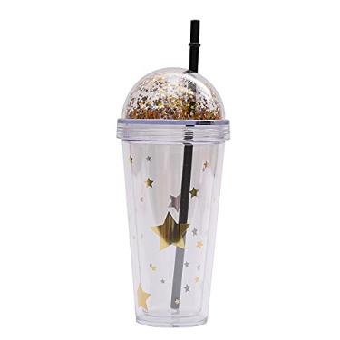 Imagem de seelucky Caneca de viagem estrela com canudo glitter garrafa de água flor roxa copo de bebida copo de festa copo de gelo para piquenique aniversário (estrela, 420 ml)