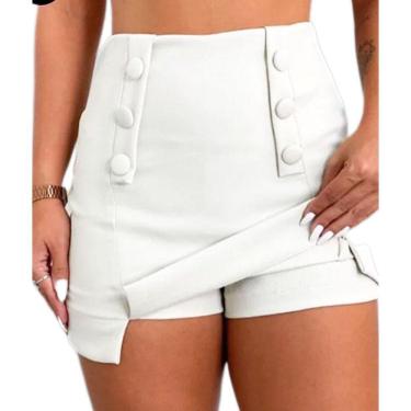 Imagem de Short saia feminino alfaiataria fendas dois lados botões frontal zíper lateral elegante