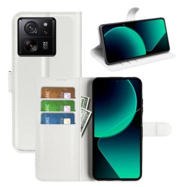 Imagem de Capa de telefone para Xiaomi 13T Pro, couro PU com suporte para cartão de crédito, carteira fina flip com suporte, capa protetora para Xiaomi redmi K60 Ultra capa de telefone (branca)