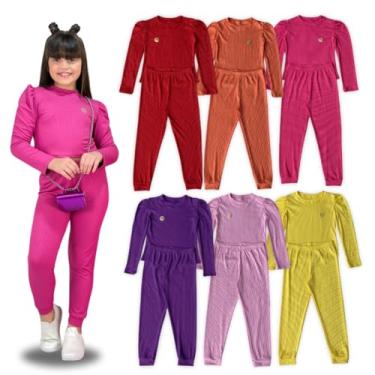 Imagem de Kit 3 Conjuntos Camiseta Manga Longa Princesa e Calça Legging Malha Canelado Infantil para Meninas (Multicolorido, 4)