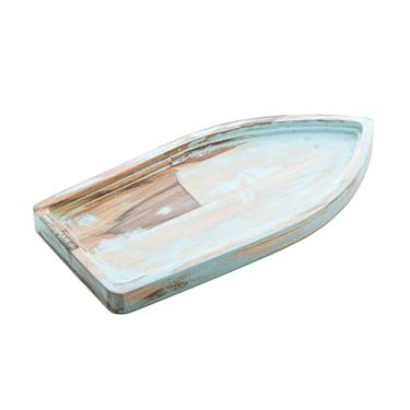 Imagem de Bandeja de Madeira Teca Barco Noronha Azul 30cm x 15cm x 2cm - Wolff Craft